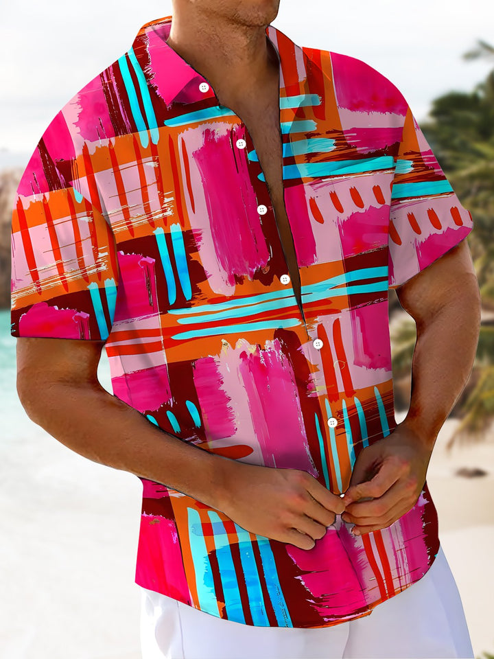 Alohadaddy® Casual Geometric Art Print Chest Pocket Men&