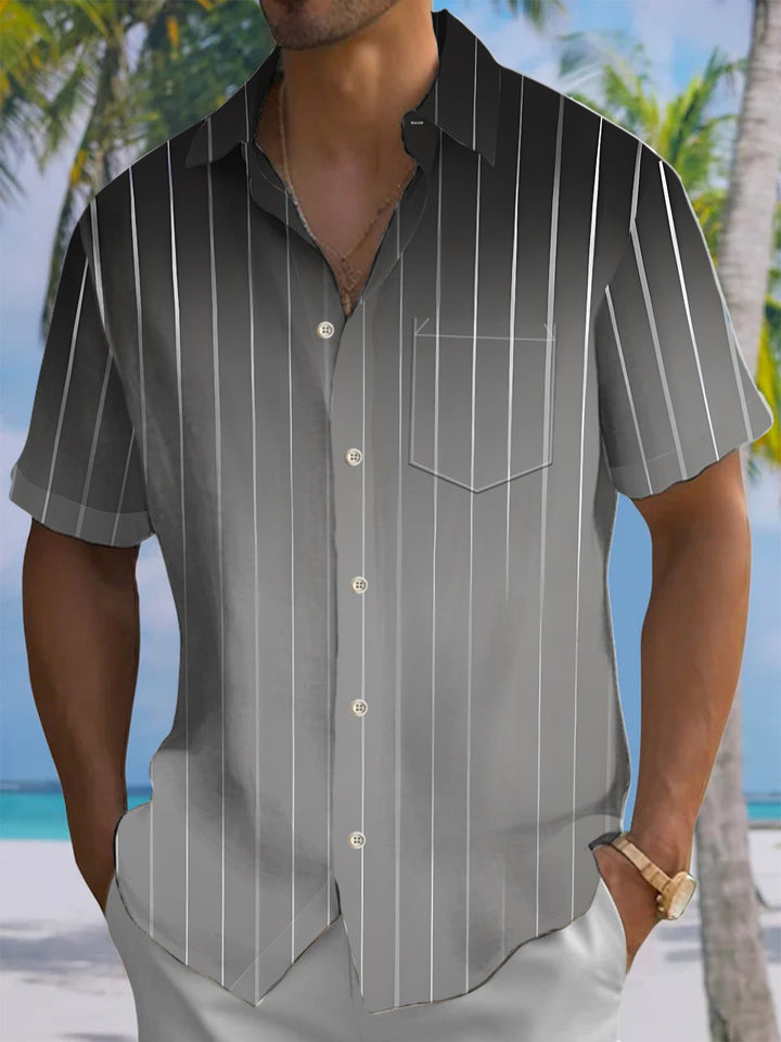 Alohadaddy® Casual Stripe Art Print Chest Pocket Men&