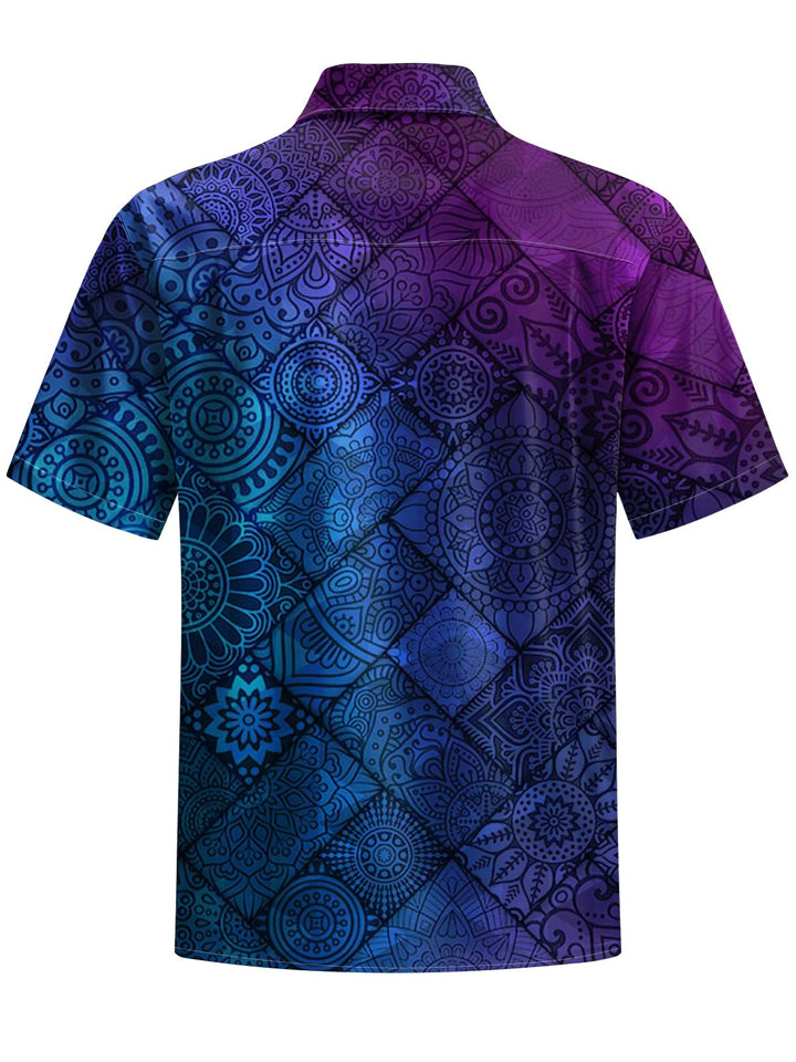 Alohadaddy® Casual Gradient Ethnic Pattern Print Art Chest Pocket Men&
