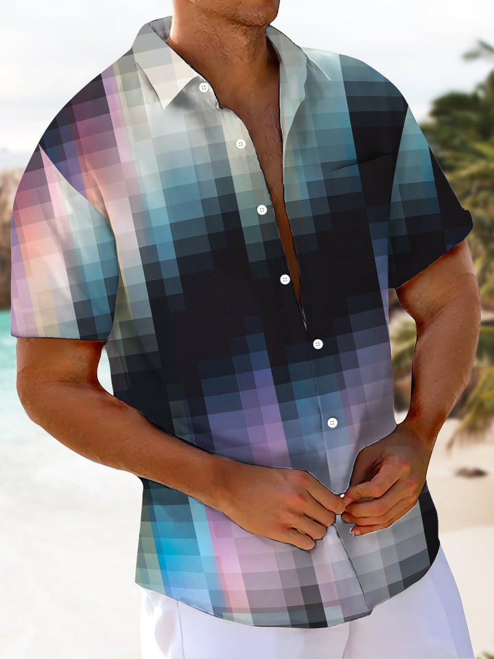 Alohadaddy® Casual Plaid Gradient Art Print Chest Pocket Men&