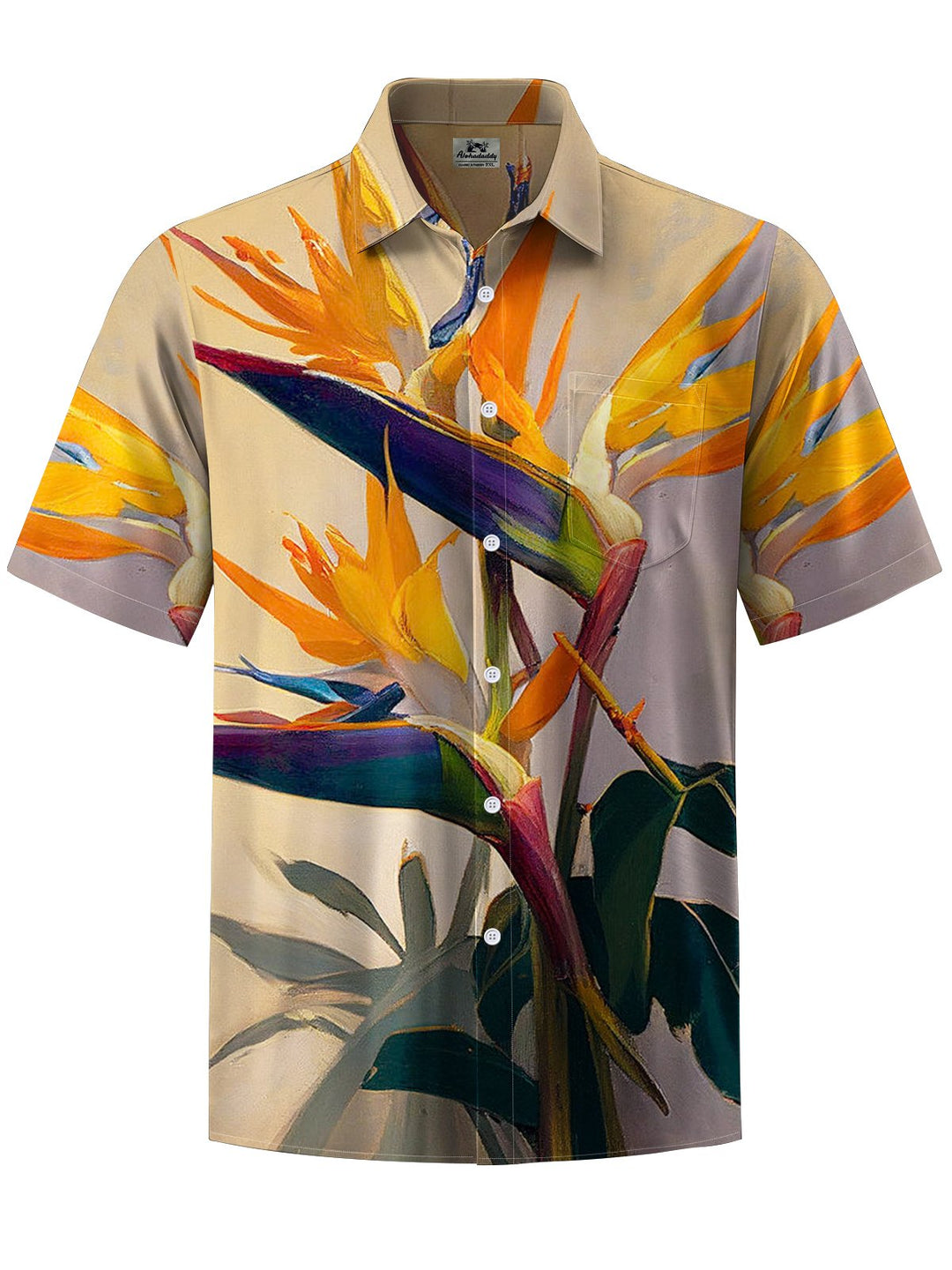 Alohadaddy® Hawaiian Crane Orchid Oil Painting Art Print Chest Pocket Men&