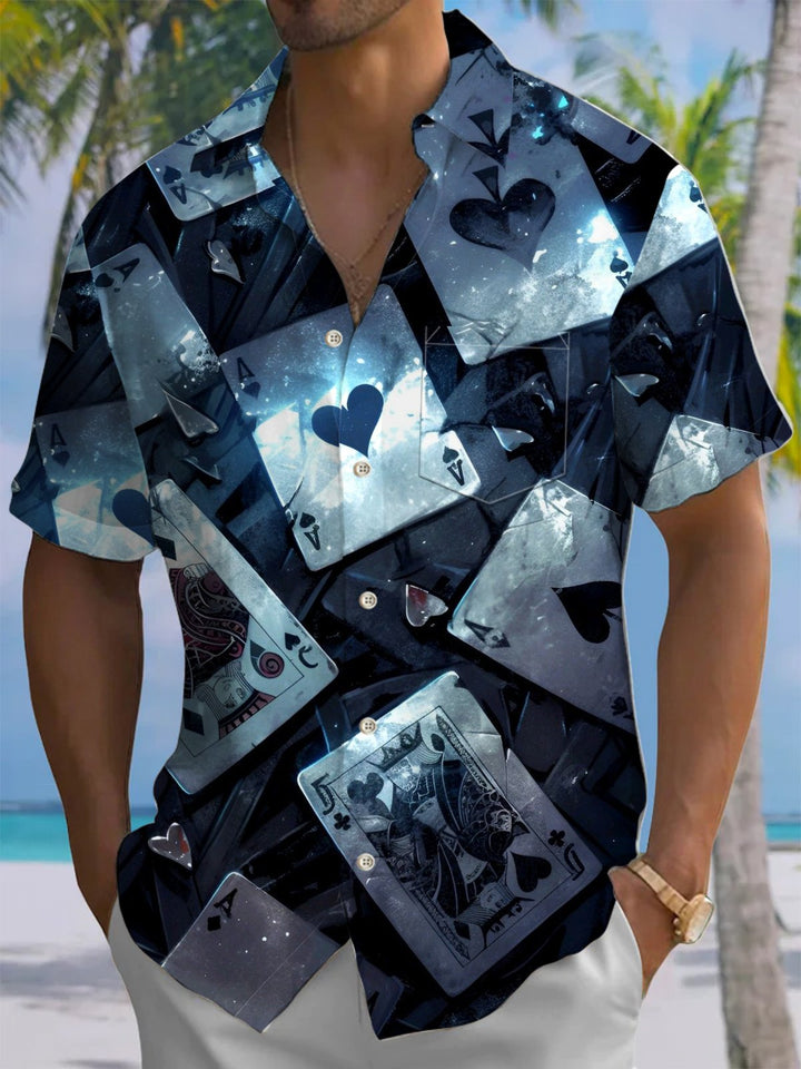 Alohadaddy® Vintage Casual Poker Art Print Chest Pocket Men&