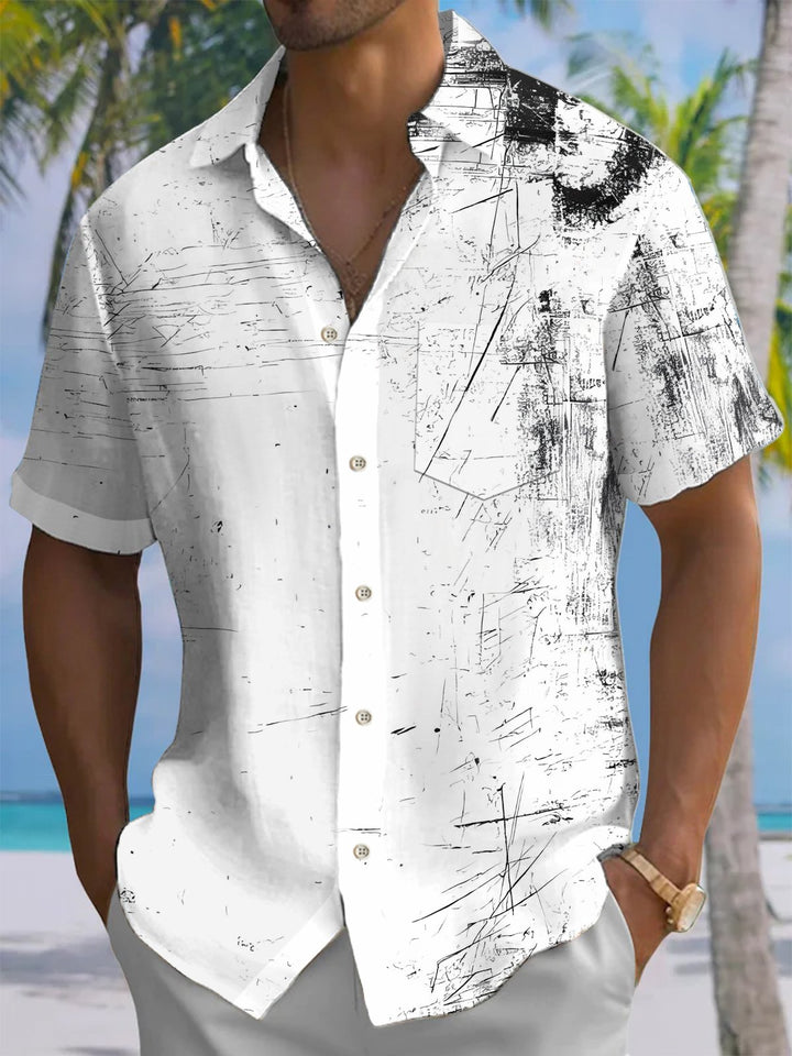 Alohadaddy® Casual Abstract Art Print Chest Pocket Men&