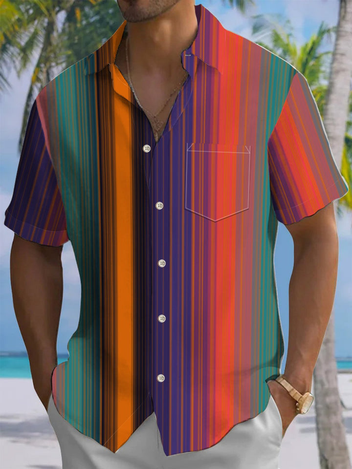 Alohadaddy® Vintage Stripe Art Print Chest Pocket Men&