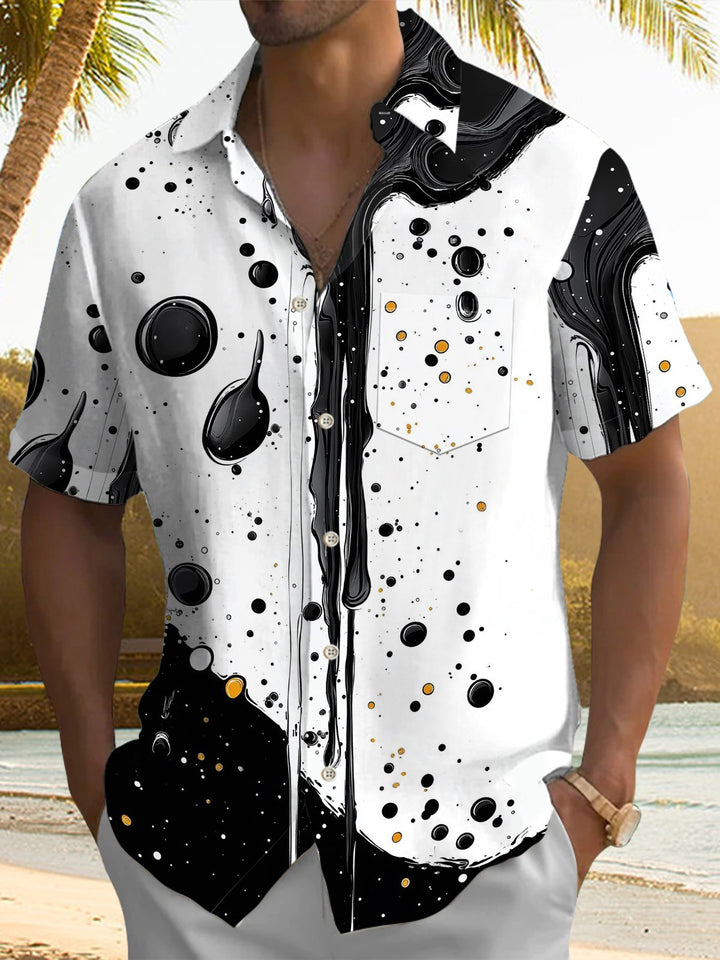 Alohadaddy® Casual Abstract Acrylic Art Print Chest Pocket Stretch Men&