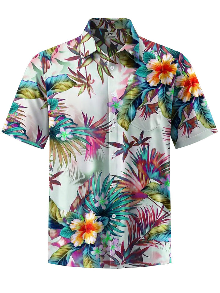 Alohadaddy® Hawaiian Floral Art Print Chest Pocket Men&