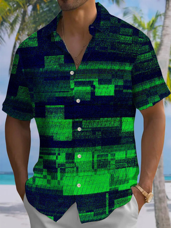 Alohadaddy® Casual Geometric Art Print Chest Pocket Stretch Men&