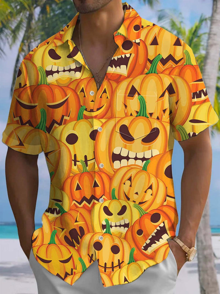 Alohadaddy® Halloween Pumpkin Art Print with Elastic Pockets for Men&