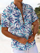 Alohadaddy® Hawaiian Coconut Tree Art Print Chest Pocket Men's Stretch Short Sleeve Shirt Big & Tall