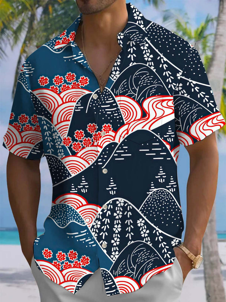 Alohadaddy® Vintage Painting Art Print Chest Pocket Stretch Men&