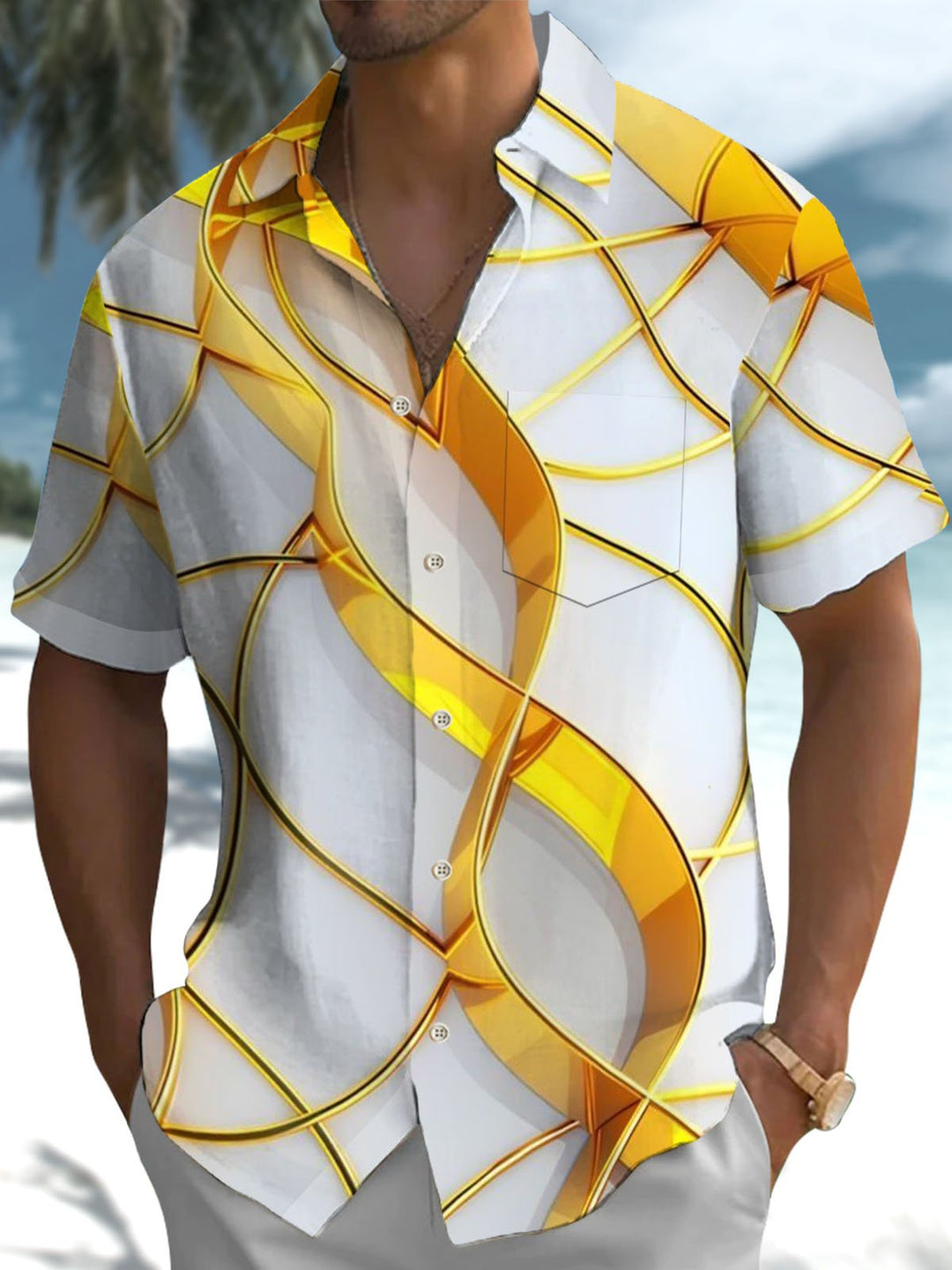 Alohadaddy® Casual Stripe Print Art Pocket Stretch Men&