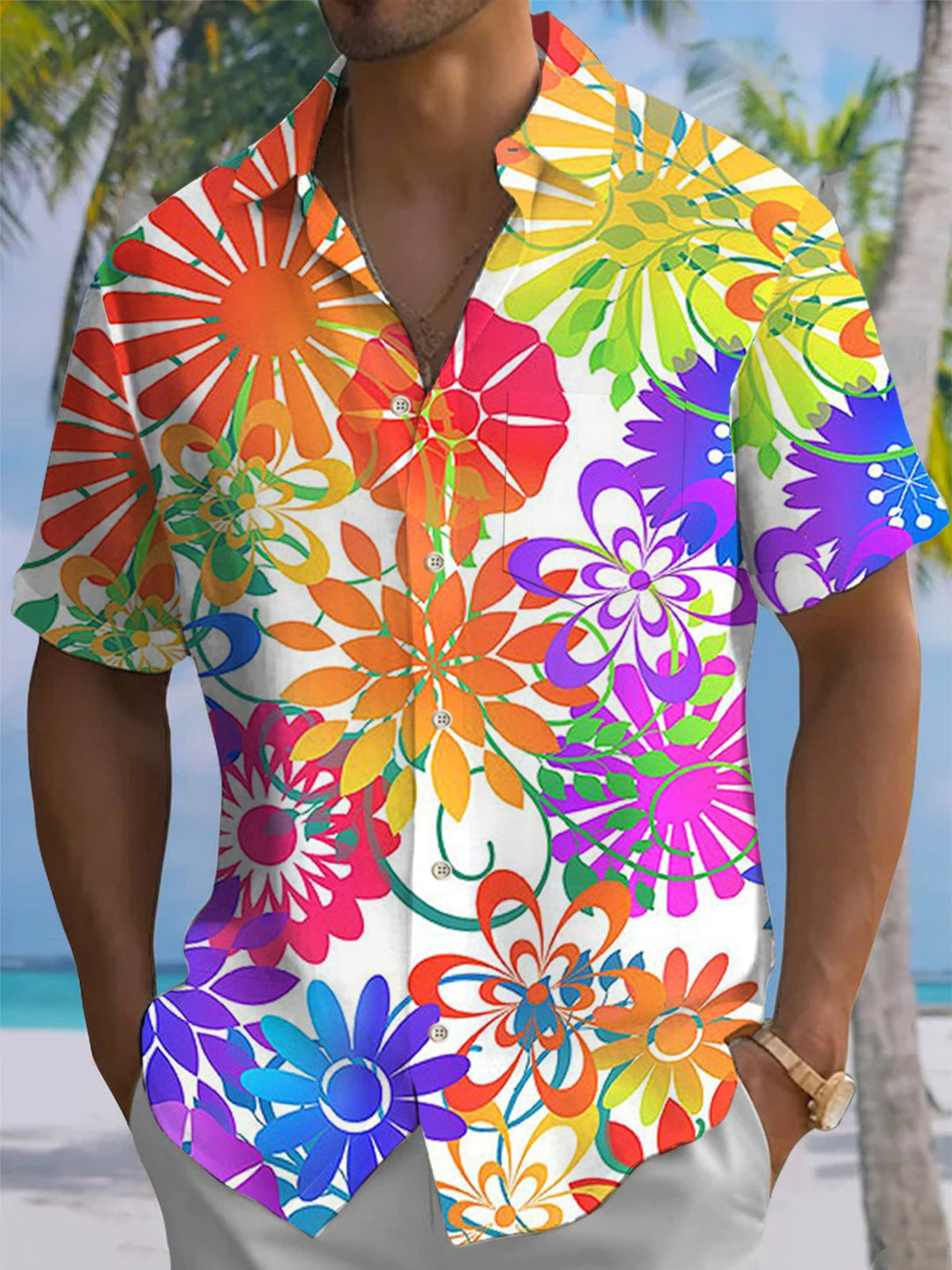 Alohadaddy® Casual Floral Print Button Pocket Men&