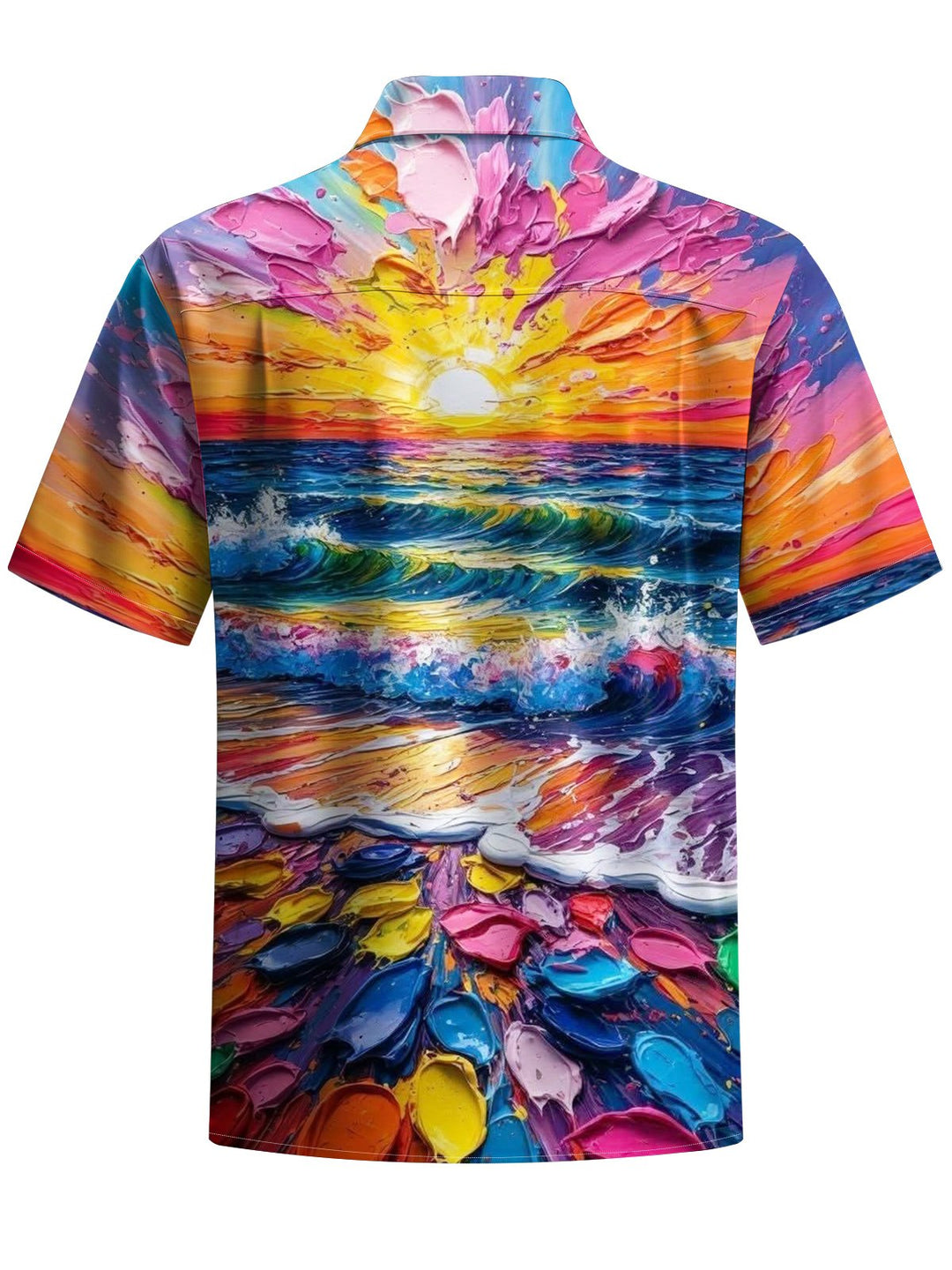 Alohadaddy® Acrylic Painting Beach Print Art Elastic Pocket Button Men&