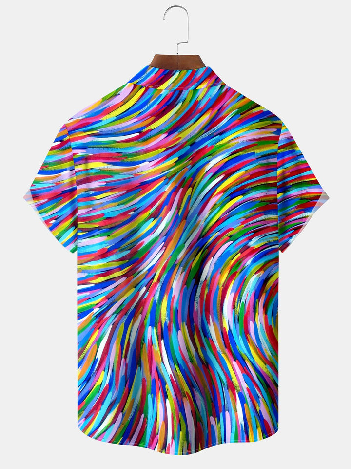 Alohadaddy® Casual Stripes Abstract Print Pockets Elastic Button Men&