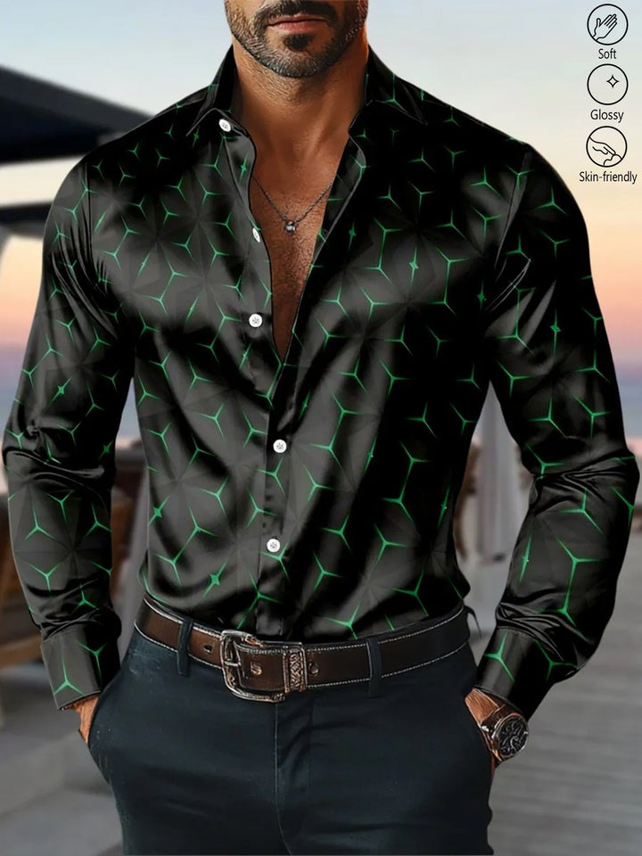 Alohadaddy® Casual Geometric Print Glossy Elastic Button Men&