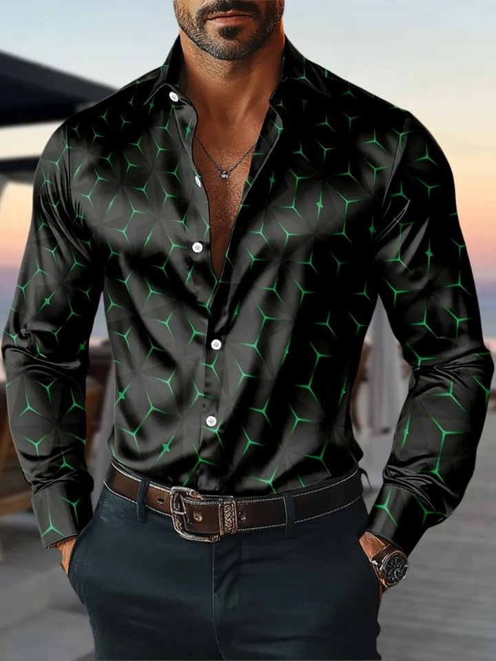 Alohadaddy® Casual Geometric Print Glossy Elastic Button Men&