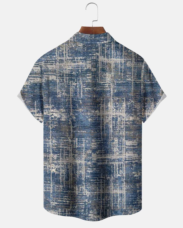 Alohadaddy® Casual Abstract Check Print Art Cardigan with Pockets and Buttons for Men - Short Sleeve Shirt Big &amp; Tall