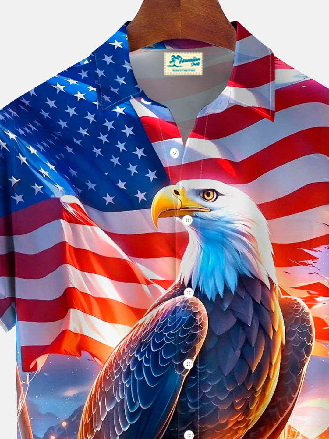 Alohadaddy®  Retro Flag Bald Eagle Print Men&