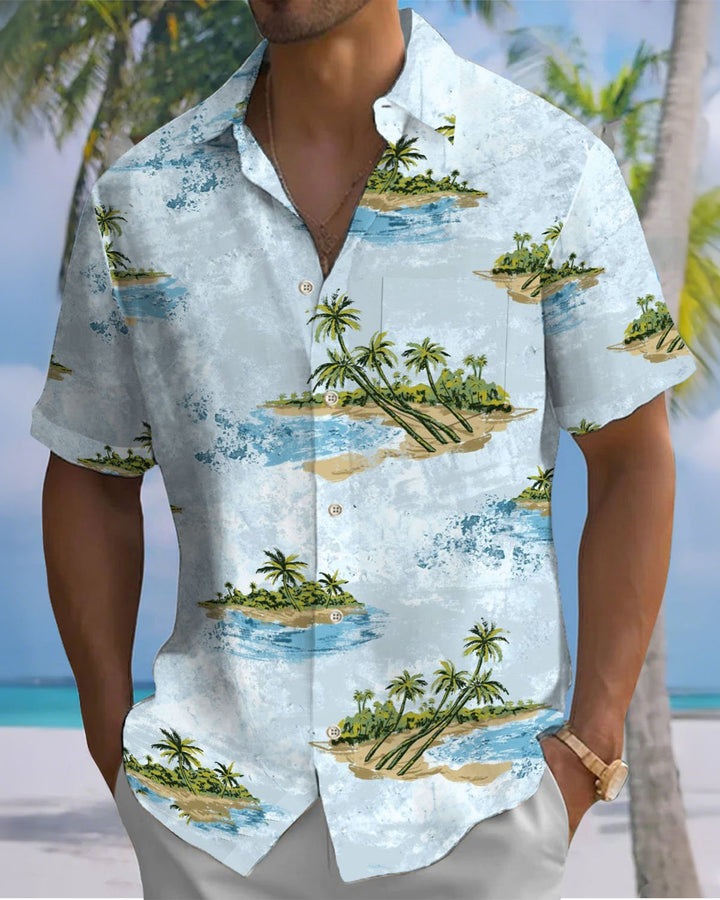 Alohadaddy® Hawaiian Vacation Palm Tree Print Art Button Cardigan Pocket Men&