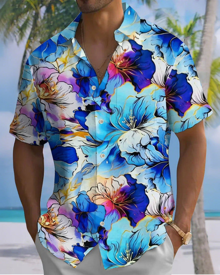 Alohadaddy® Casual Floral Art Print Cardigan with Buttons and Pockets  Men&
