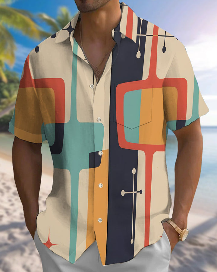 Alohadaddy® Casual Abstract Print Art Button Pocket Cardigan Men&