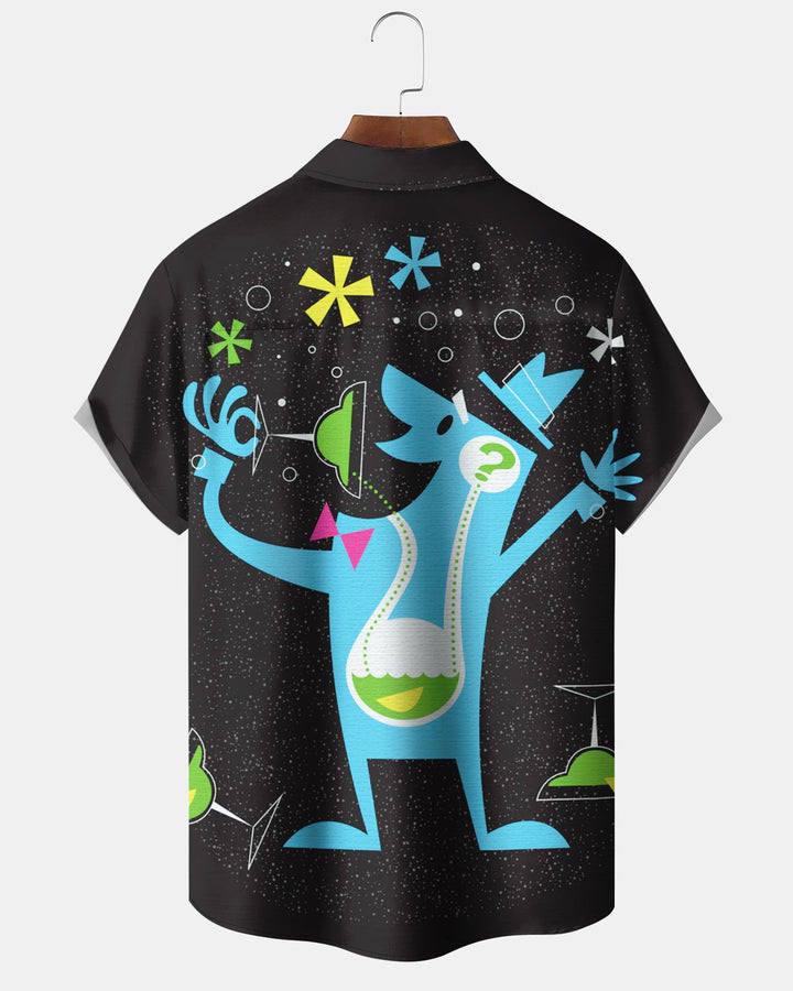 Alohadaddy® Casual Atomic Print Art Button Pocket Cardigan Men&