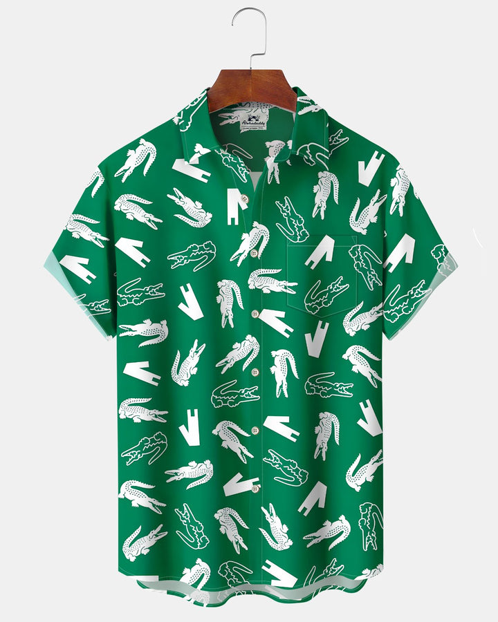 Alohadaddy® Casual Crocodile Print Art Button Pocket Cardigan Men&
