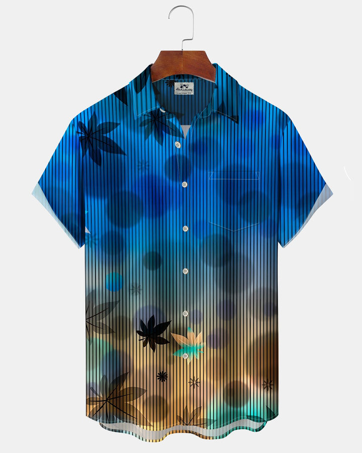 Alohadaddy® Hawaiian Palm Leaf Print Art Button Pocket Cardigan Men&