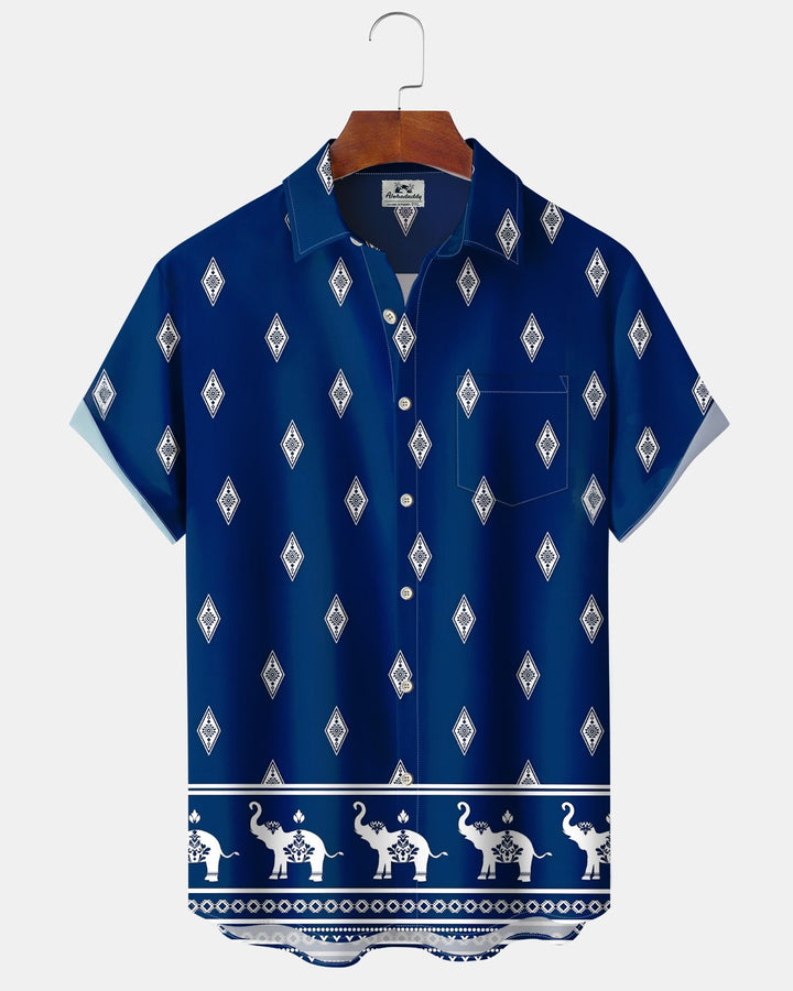 Alohadaddy® Hawaiian Elephant Print Art Button Pocket Cardigan Men&