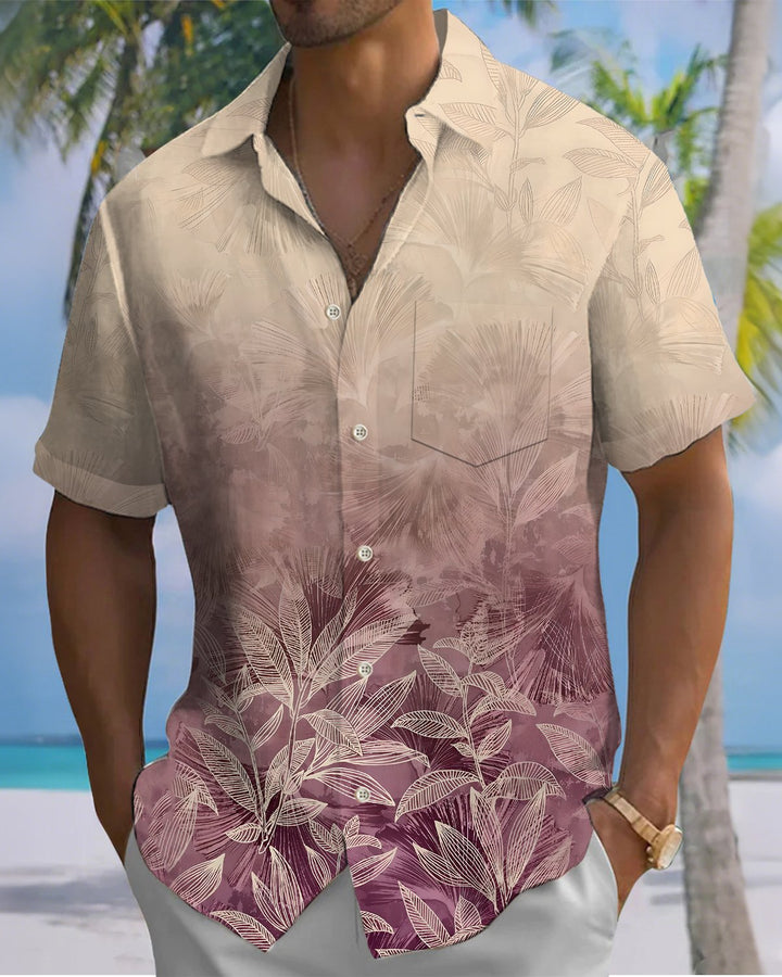 Alohadaddy® Hawaiian Leaf Print Art Button Pocket Cardigan Men&