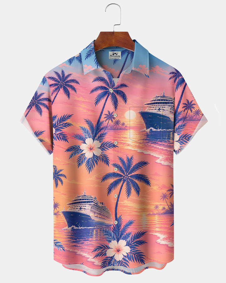 Alohadaddy® Hawaiian Palm Tree Print Art Button Pocket Cardigan Men&