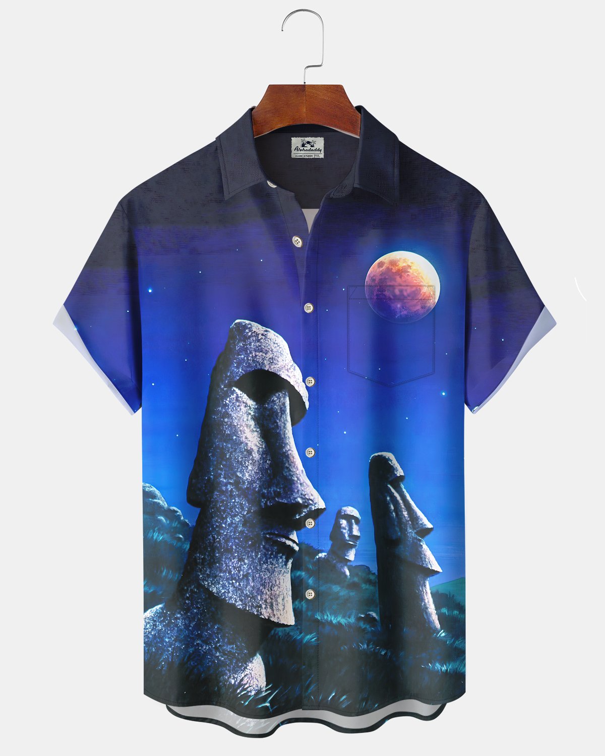 Alohadaddy® Vintage Stone Sculpture Print Art Button Pocket Cardigan Men's Short Sleeve Shirt