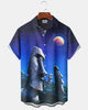 Alohadaddy® Vintage Stone Sculpture Print Art Button Pocket Cardigan Men's Short Sleeve Shirt