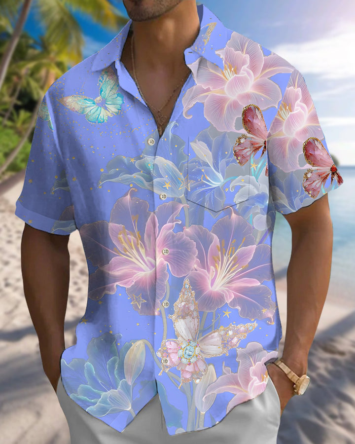 Alohadaddy® Hawaiian Floral Print Art Button Pocket Cardigan Men&