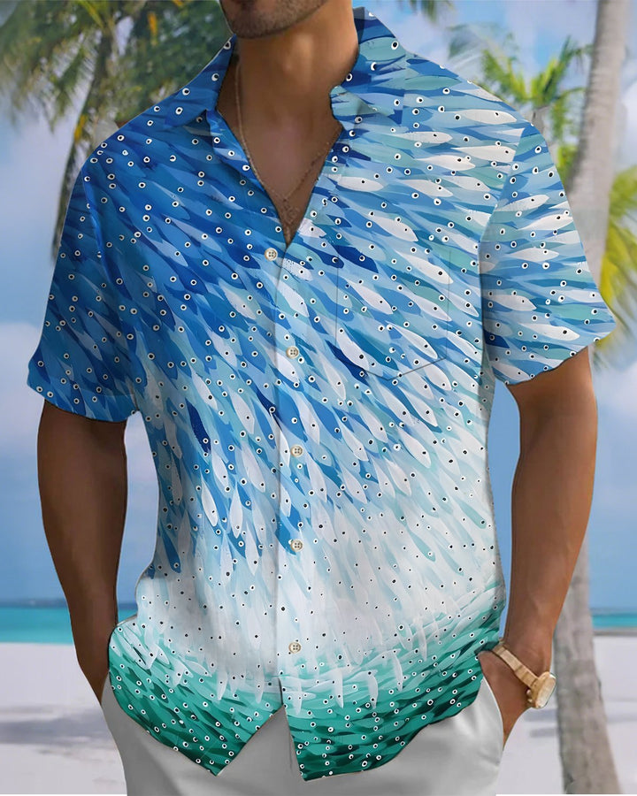 Alohadaddy® Hawaiian Fish Print Art, Button Pocket Cardigan Men&