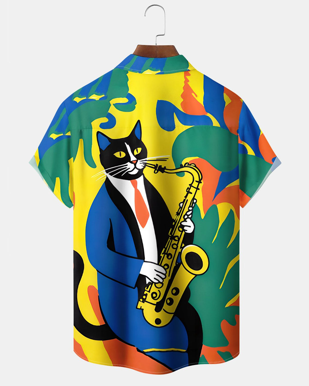 Alohadaddy® Vintage "Jazz Cat" Art Print Button-Down Cardigan  Men&