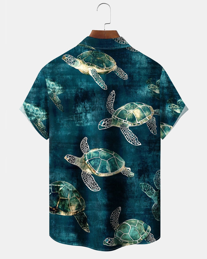 Alohadaddy® Hawaiian Sea Turtle Print Art Button-Down Pocket Cardigan Men&