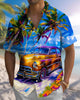 Alohadaddy® Men's Short-Sleeve Button-Down Shirt with Palm Tree Print and Chest Pocket
