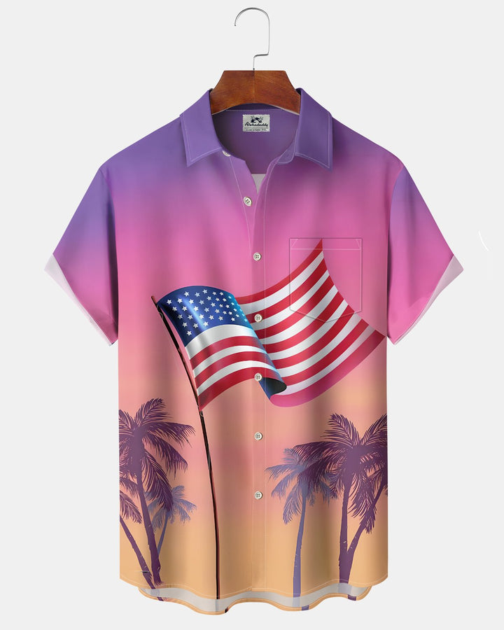 Alohadaddy® Vintage Flag Print Art Button Pocket Cardigan Men&