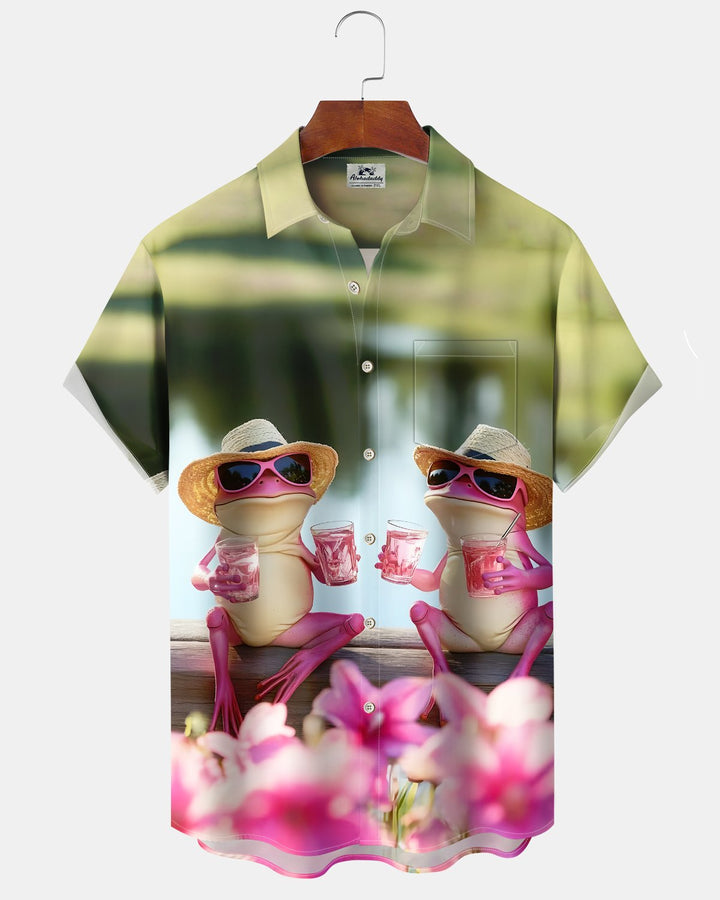Alohadaddy® Hawaiian Frog Print Art Button Pocket Cardigan Men&
