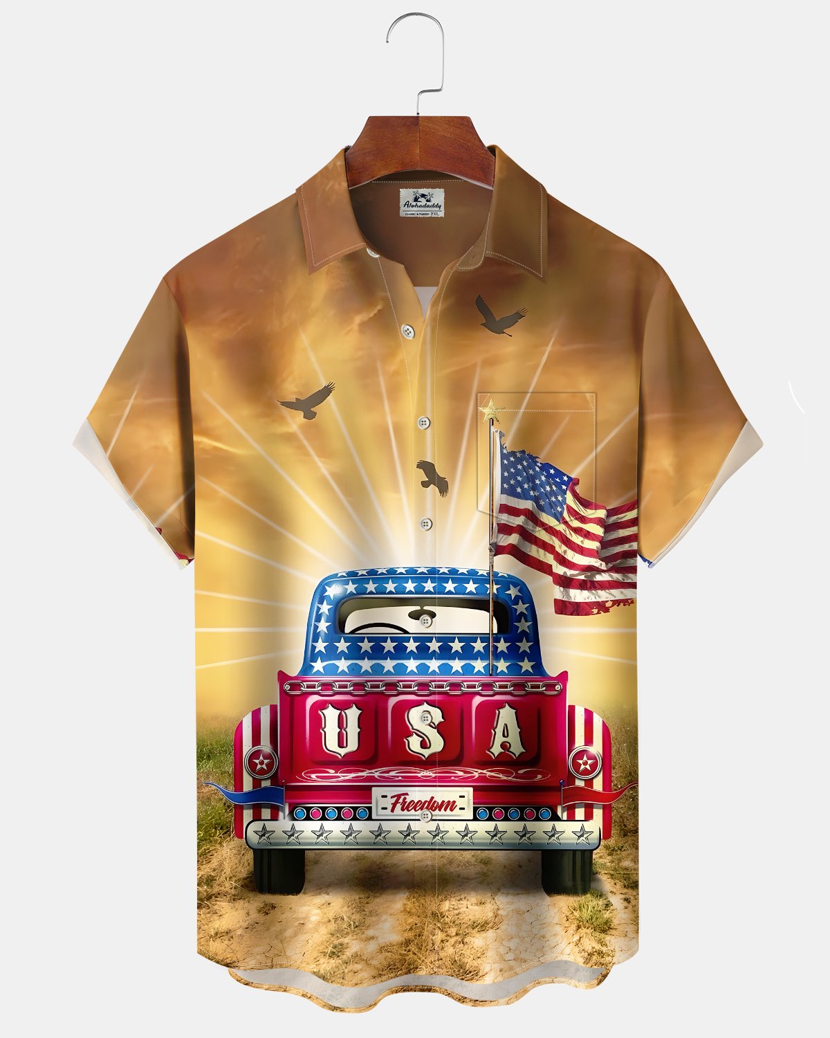 Alohadaddy® Holiday Independence Day Print Art Button Pocket Cardigan Men's Short Sleeve Shirt