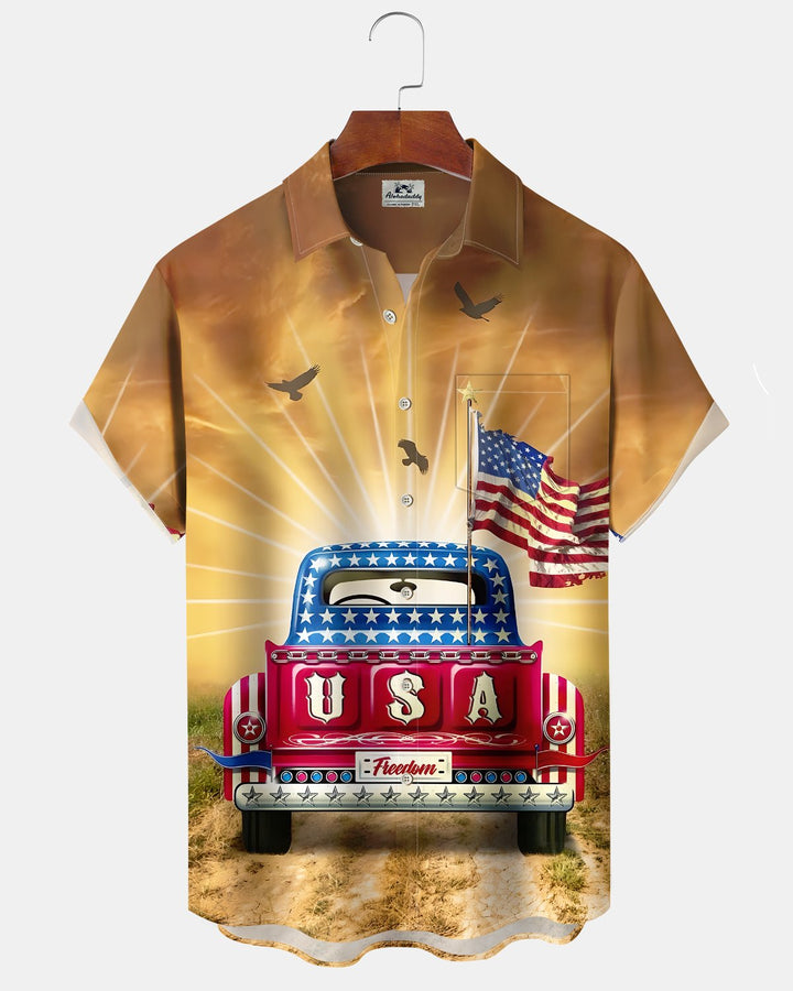 Alohadaddy® Holiday Independence Day Print Art Button Pocket Cardigan Men&