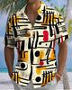 Alohadaddy® Men's Short-Sleeve Button-Down Shirt  Vintage Abstract Art Print with Pocket