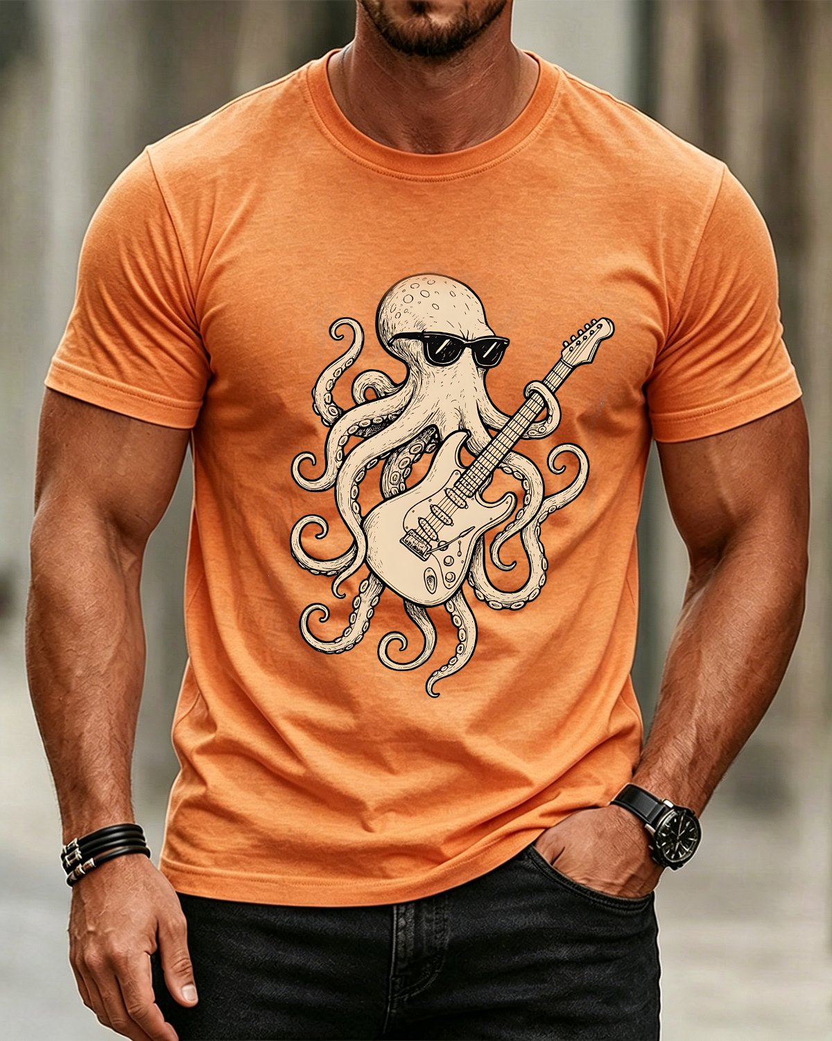 Alohadaddy® Men's Short-Sleeve Crew Neck T-Shirt with Vintage Music Print