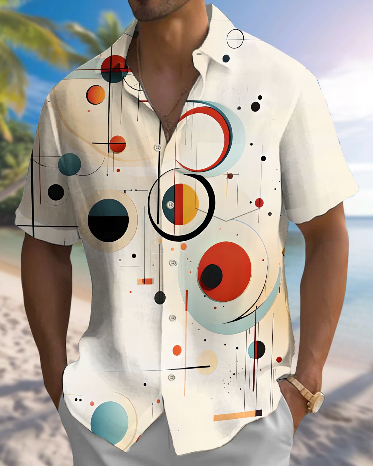 Alohadaddy® Men's Short-Sleeve Button-Down Shirt  Casual Geometric Print with Pocket