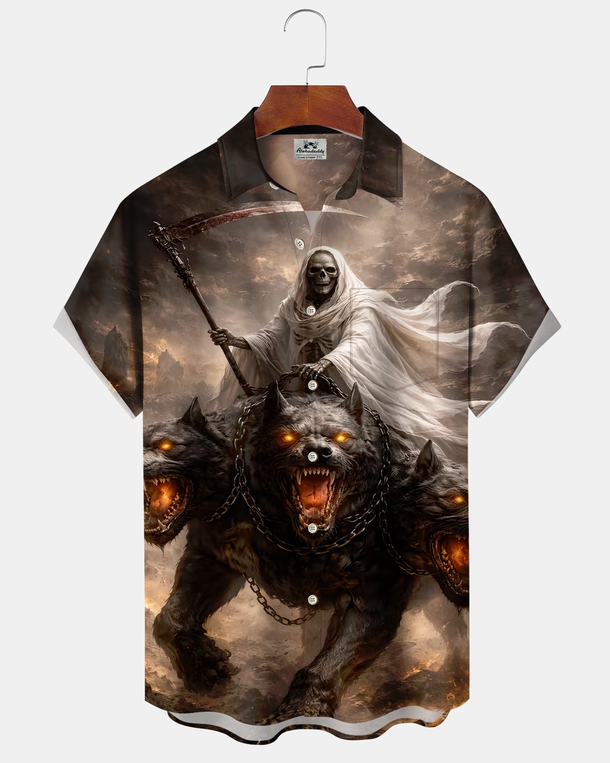Alohadaddy® Men's Short-Sleeve Button-Down Shirt  Vintage Halloween Graphic Print with Pocket