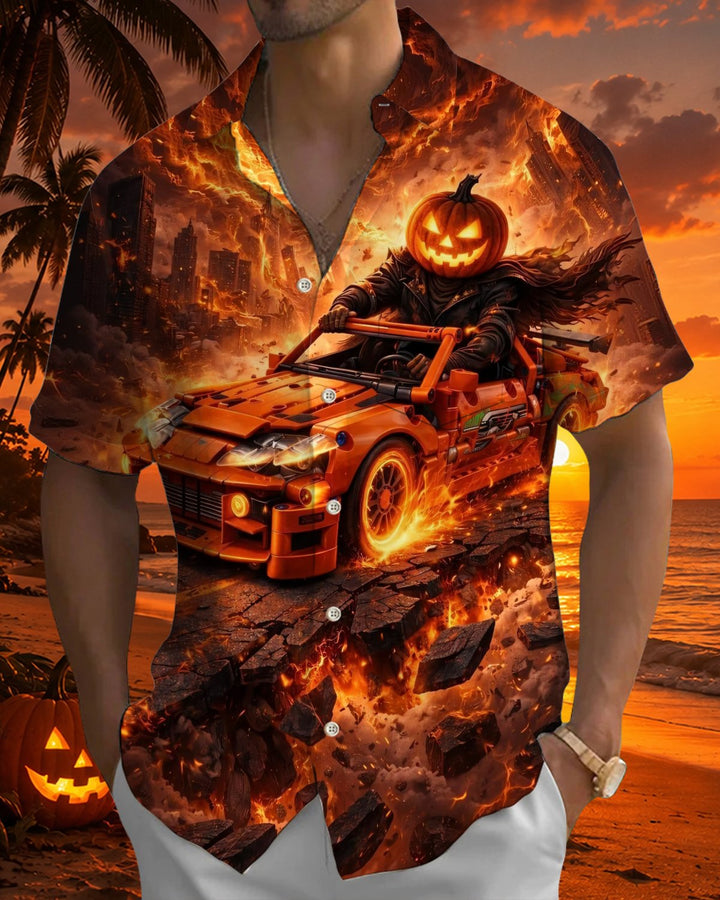 Alohadaddy® Holiday Halloween Graphic Print Button-Down Pocket Cardigan-Style Men&