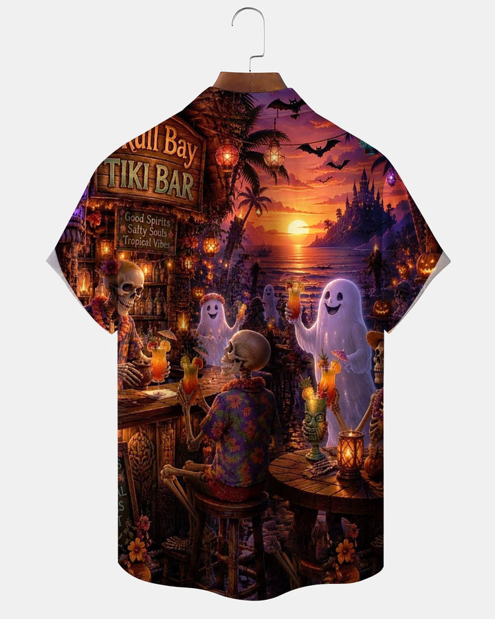 Alohadaddy® Holiday Halloween Graphic Print Button-Down Pocket Cardigan-Style Men&
