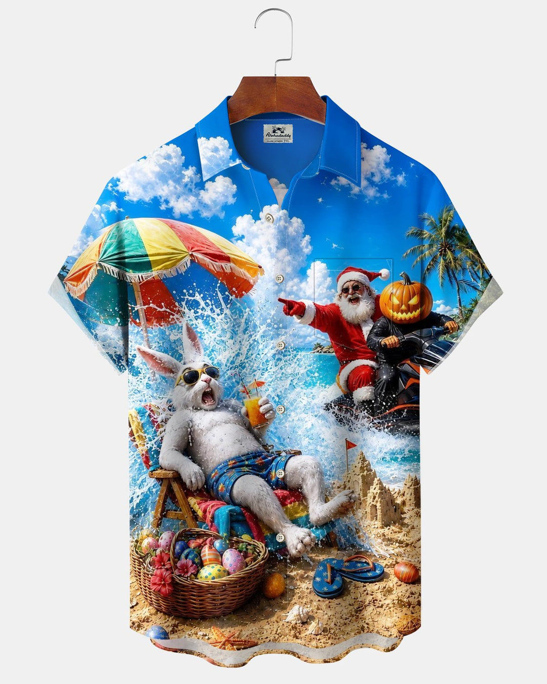 Alohadaddy® Holiday/Christmas Print Button-Down Short-Sleeve Shirt with Pocket for Men