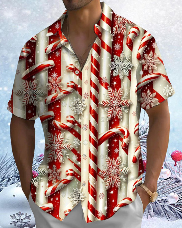 Alohadaddy® Holiday/Christmas Print Button-Down Short-Sleeve Shirt with Pocket for Men